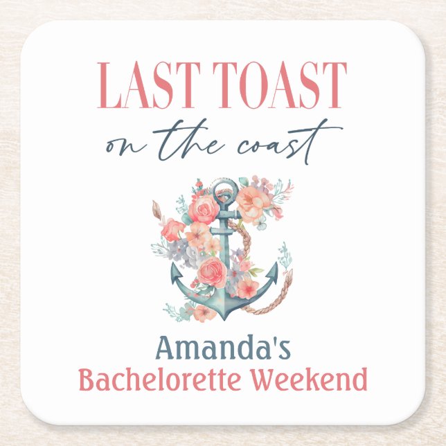 Posavasos Cuadrado De Papel Última tostada Bachelorette Weedkend Decour (Anverso)