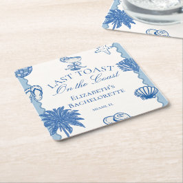 Posavasos Cuadrado De Papel Último brindis de soltera en la costa dibujado a m
