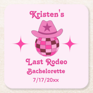 Posavasos Cuadrado De Papel Último Rodeo Rosa Disco Vaquera Despedida de Solte