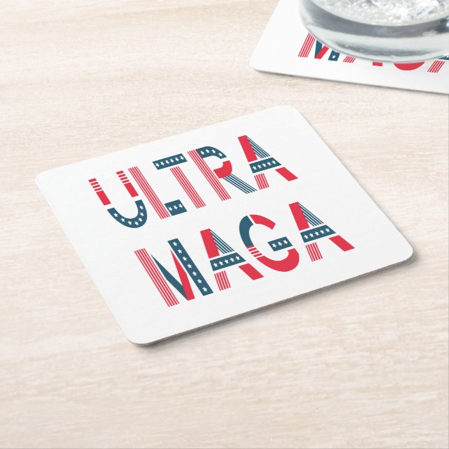 Posavasos Cuadrado De Papel Ultra MAGA Trump Patriótico Republicano Conservado (En perspectiva)