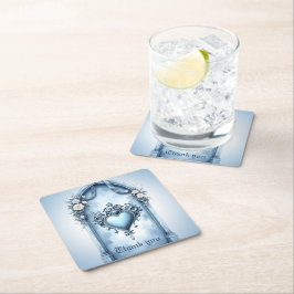 Posavasos Cuadrado De Papel Un arco azul claro ornamentado con acentos florale