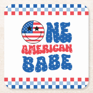 Posavasos Cuadrado De Papel Un Babe Estadounidense 4 De Julio