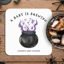Posavasos Cuadrado De Papel Un bebé prepara Baby Shower de Cauldron Halloween
