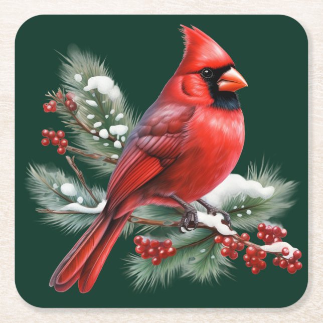 Posavasos Cuadrado De Papel Un cardenal rojo (Anverso)