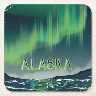 Posavasos Cuadrado De Papel Un cartel de viaje vintage de Aurora Alaskana