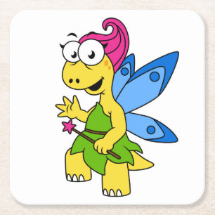 Posavasos Cuadrado De Papel Un dinosaurio de Fairysaur Personalizado.