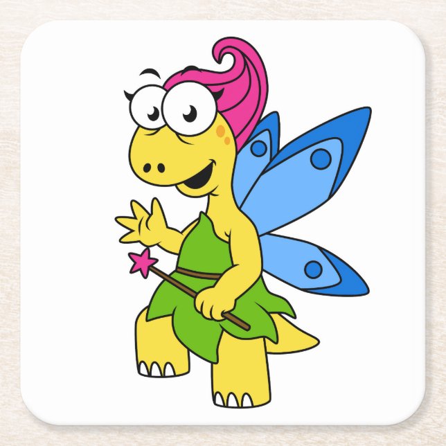 Posavasos Cuadrado De Papel Un dinosaurio de Fairysaur Personalizado. (Anverso)