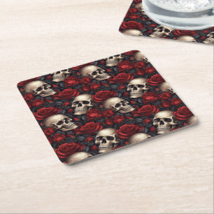 Posavasos Cuadrado De Papel Un diseño de la serie A Skull and Roses 10