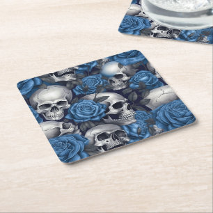 Posavasos Cuadrado De Papel Un diseño de la serie A Skull and Roses 12