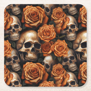 Posavasos Cuadrado De Papel Un diseño de la serie A Skull and Roses 9