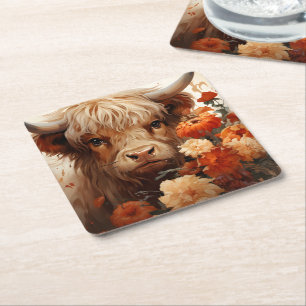 Posavasos Cuadrado De Papel Un diseño de la serie Vaca de las Tierras Altas Fl