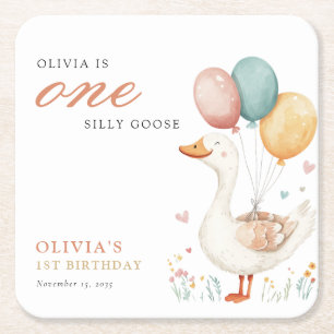 Posavasos Cuadrado De Papel Un Fiesta del primer cumpleaños de Silly Goose