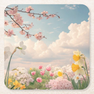 Posavasos Cuadrado De Papel Un fondo floral de primavera