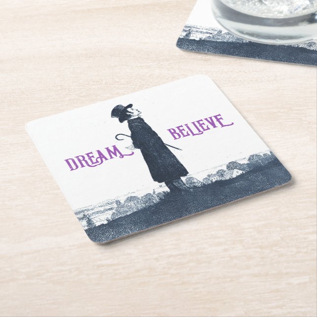 Posavasos Cuadrado De Papel Un hombre victoriano lindo soñó con una cita creíb (En perspectiva)