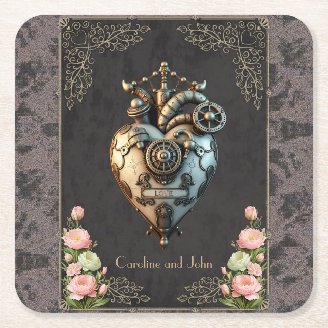 Posavasos Cuadrado De Papel Un impresionante corazón de vapor (Anverso)