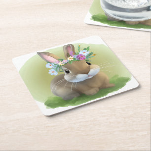 Posavasos Cuadrado De Papel Un lindo conejo de Pascua para un ánimo positivo