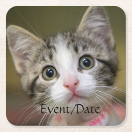 Posavasos Cuadrado De Papel Un lindo gatito con ojos verdes