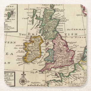 Posavasos Cuadrado De Papel Un mapa general de Gran Bretaña y de Irlanda