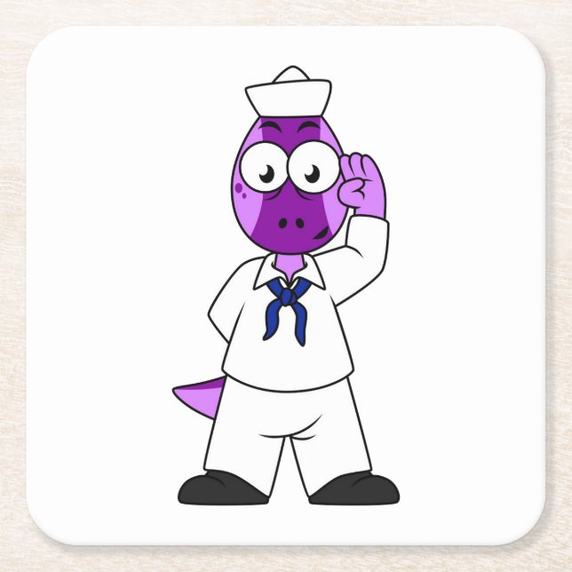 Posavasos Cuadrado De Papel Un marinero de la Marina de Dinosaurios Pachycepha (Anverso)