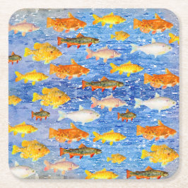 Posavasos Cuadrado De Papel Un montón de peces coloridos en el mar
