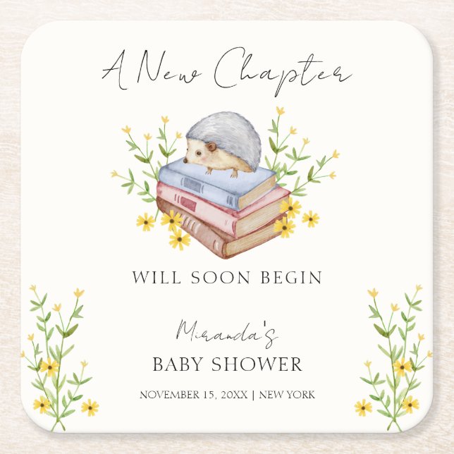 Posavasos Cuadrado De Papel Un nuevo capítulo inicia Baby Shower de la peluque (Anverso)