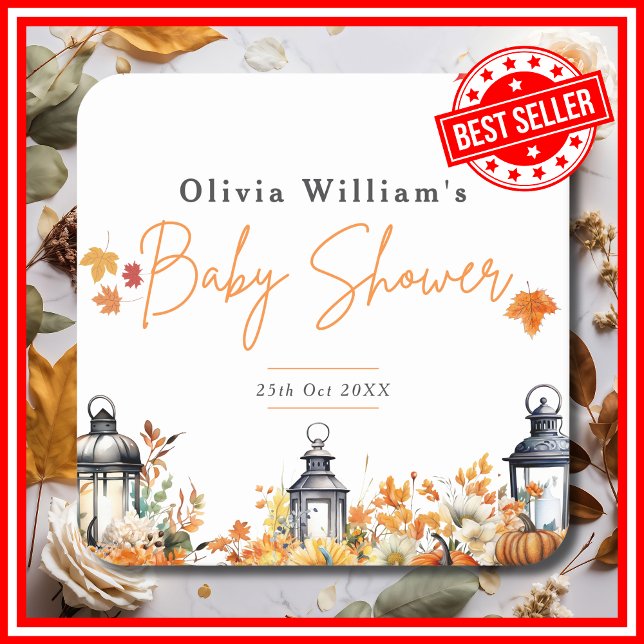 Posavasos Cuadrado De Papel Un pequeño calabaza cae en el otoño de Baby Shower (A Little Pumpkin is on the Way Fall Autumn Floral Baby Shower Paper Coasters
)