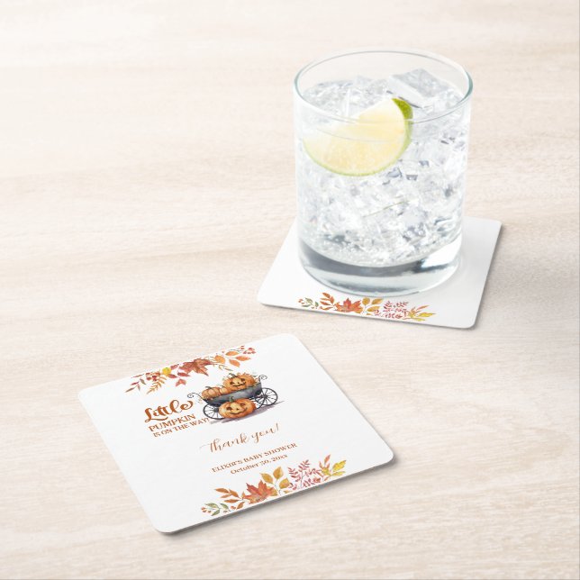 Posavasos Cuadrado De Papel Un pequeño calabaza Halloween Cae en Baby Shower (In situ)