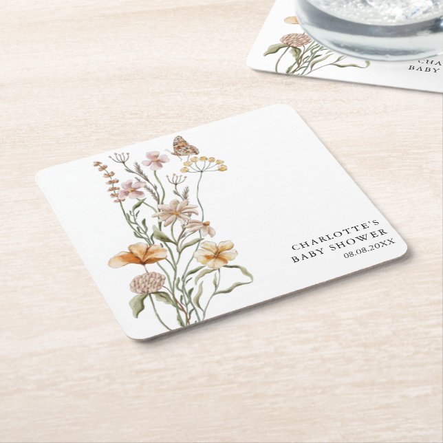 Posavasos Cuadrado De Papel Un pequeño Chica de flores silvestres en Baby Show (En perspectiva)
