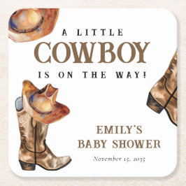 Posavasos Cuadrado De Papel Un pequeño Cowboy Western Baby Shower