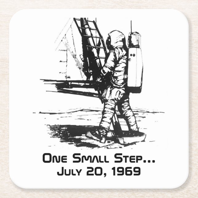 Posavasos Cuadrado De Papel Un pequeño paso Apolo 11 Aterrizaje de la luna (Anverso)