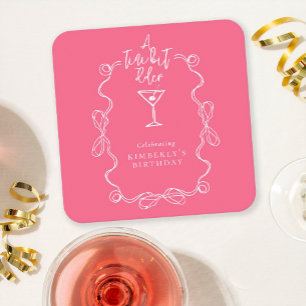 Posavasos Cuadrado De Papel Un poquito más viejo, fiesta de cumpleaños rosada