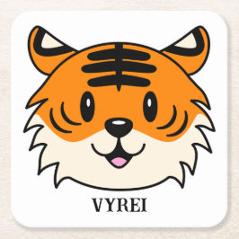 Posavasos Cuadrado De Papel Un tigre Personalizado sonriente y agudo