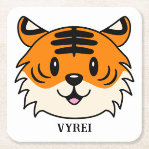 Posavasos Cuadrado De Papel Un tigre Personalizado sonriente y agudo