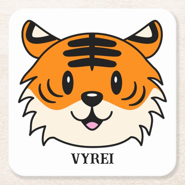 Posavasos Cuadrado De Papel Un tigre Personalizado sonriente y agudo (Anverso)