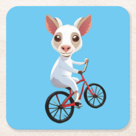 Posavasos Cuadrado De Papel Una cabra blanca en una bicicleta