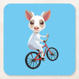 Posavasos Cuadrado De Papel Una cabra blanca en una bicicleta