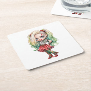Posavasos Cuadrado De Papel Una Colección de Diseños de Halloween de una Chica