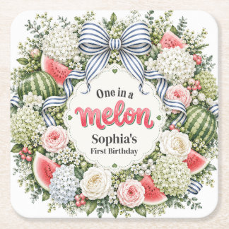 Posavasos Cuadrado De Papel Una en una Sandía Cumpleaños Floral Primero