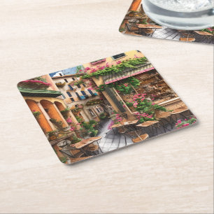 Posavasos Cuadrado De Papel Una escena callejera italiana Serie de diseño de e