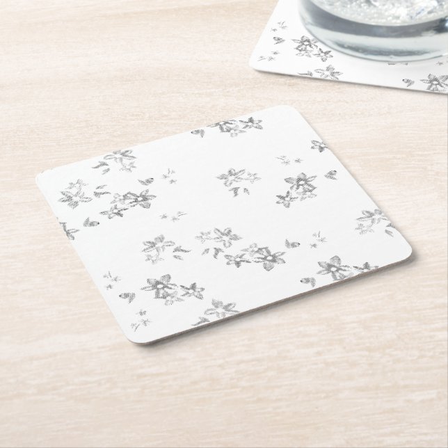 Posavasos Cuadrado De Papel una foto en blanco y negro de copos de nieve (En perspectiva)