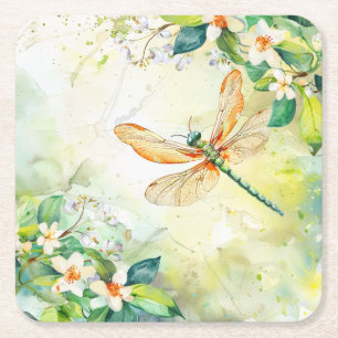 Posavasos Cuadrado De Papel Una libélula de primavera