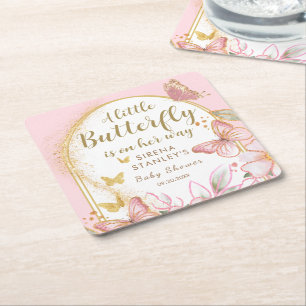 Posavasos Cuadrado De Papel Una mariposa en camino a Baby Shower