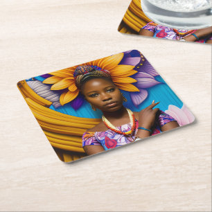 Posavasos Cuadrado De Papel Una mujer africana maravillosa con un reloj