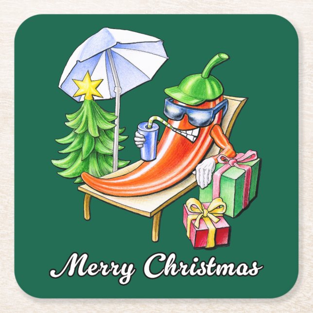 Posavasos Cuadrado De Papel Una navidad navideña chilli bajo la sombra del sol (Anverso)