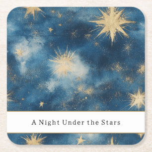 Posavasos Cuadrado De Papel Una Noche Bajo las Estrellas Boda Azul Celeste
