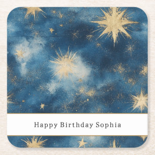 Posavasos Cuadrado De Papel Una noche bajo las estrellas Cumpleaños azul celes