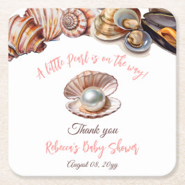 Posavasos Cuadrado De Papel Una pequeña perla bajo el mar Chica Baby Shower
