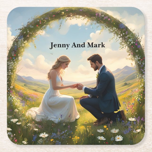 Posavasos Cuadrado De Papel Una promesa para siempre: El compromiso (Anverso)