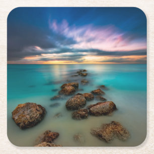 Posavasos Cuadrado De Papel Una puesta del sol hermosa sobre turcos y Caicos