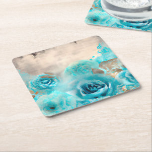Posavasos Cuadrado De Papel Una Serie de Diseño de Efímera Shabby Chic Azul 7